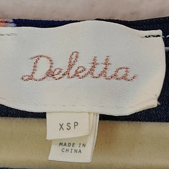 Deletta Top Women XS Petite Navy Bird Novelty Print Knit Dolman Sleeve Tie Waist - Picture 11 of 12